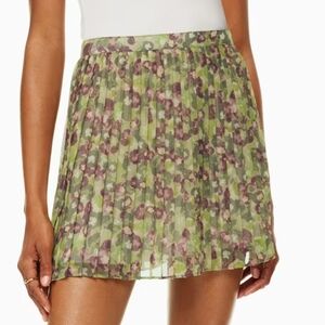 NWT WILFRED, BURGUNDY GREEN, CREAM MINI FLORAL PLEATED SKIRT, SIZE US 12
